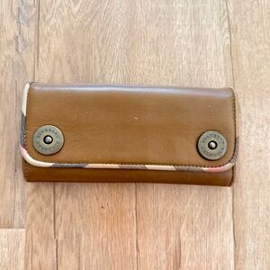 Authentic‎ Burberry Bifold Wallet Camel Smooth Leather Nova With Check Border